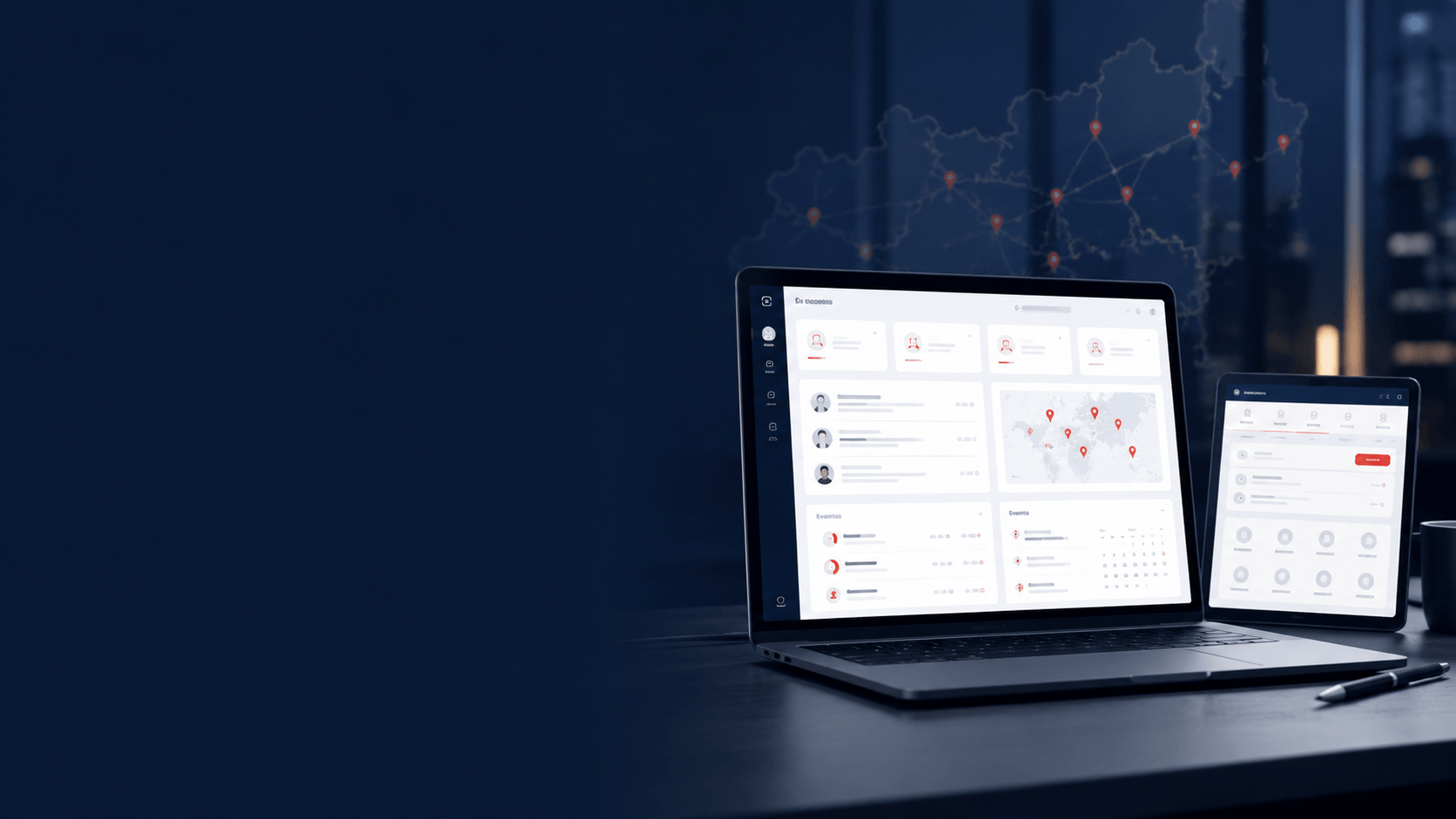 Digitale Verbandswebsite mit Kontaktstellen Profilen Events und Standortmarkierungen als CTA Hintergrund